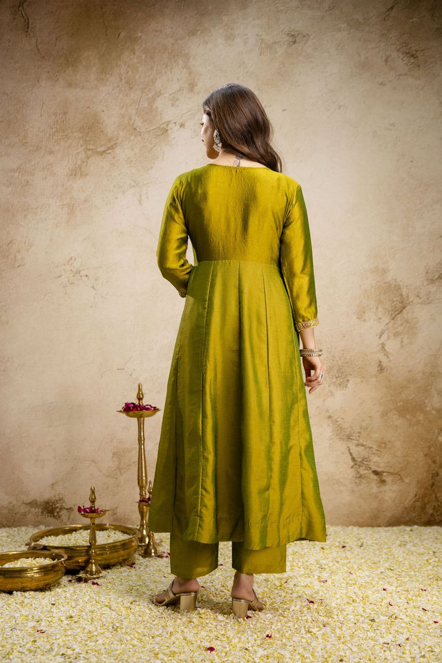 Dark Green Silk Embroidered Anarkali Suit (ACA8639)