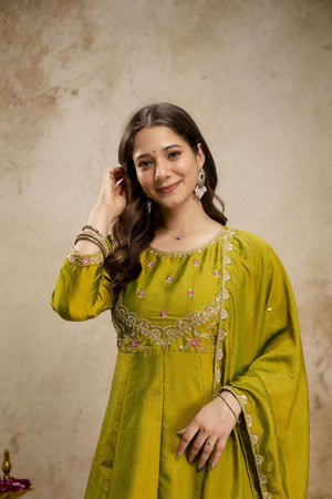 Dark Green Silk Embroidered Anarkali Suit (ACA8639)