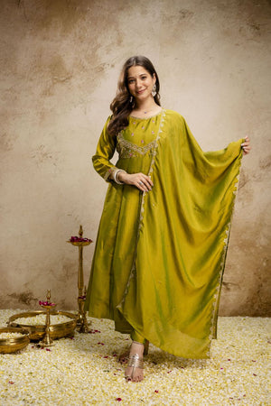 Dark Green Silk Embroidered Anarkali Suit (ACA8639)
