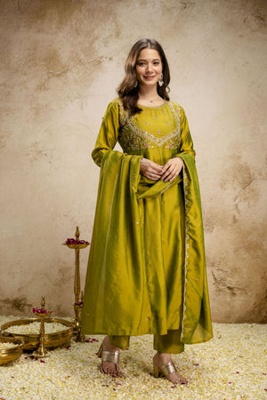 Dark Green Silk Embroidered Anarkali Suit (ACA8639)