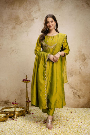 Dark Green Silk Embroidered Anarkali Suit (ACA8639)