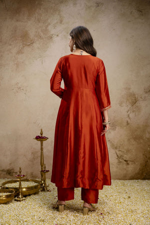 Orange Silk Embroidered Anarkali Suit (ACA8640)