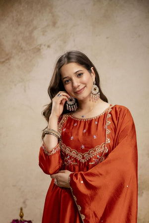 Orange Silk Embroidered Anarkali Suit (ACA8640)