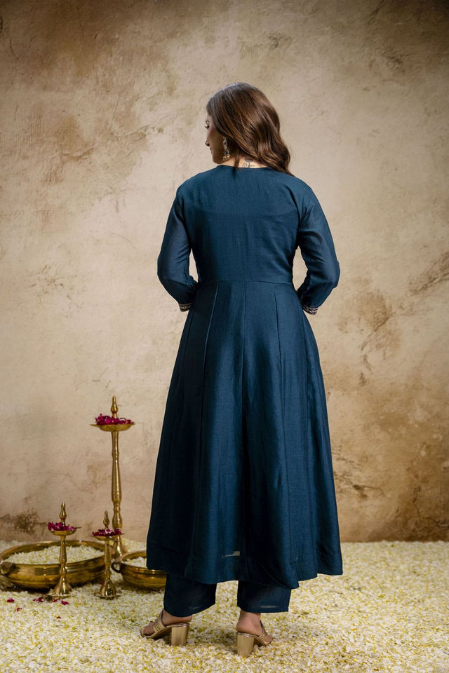 Blue Silk Floral Embroidered Anarkali Suit (ACA8644)