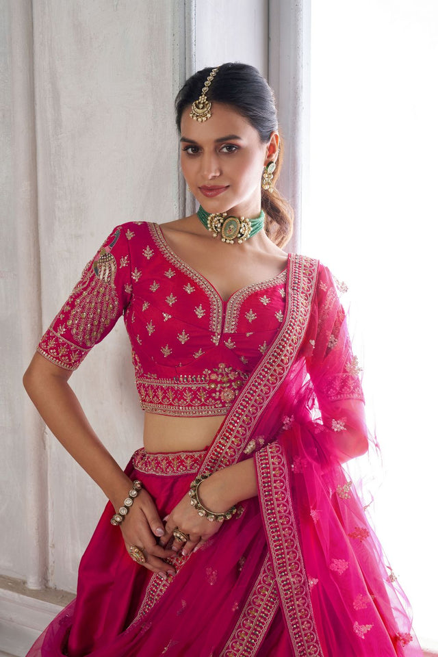 Pink Silk Sequin with Embroidered Lehenga (ACA8649)