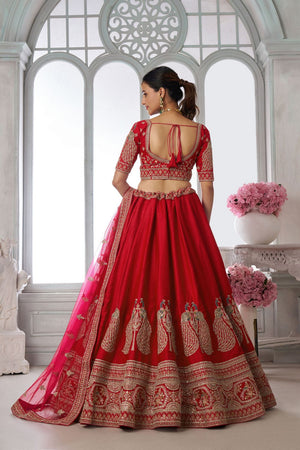 Red Silk Sequin with Embroidered Lehenga (ACA8650)