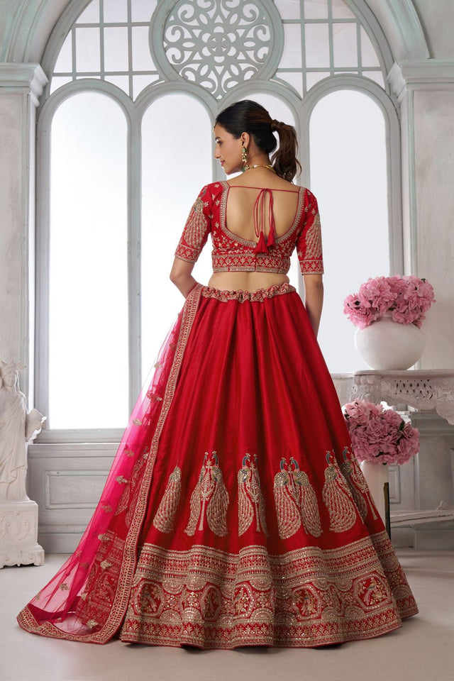 Red Silk Sequin with Embroidered Lehenga (ACA8650)