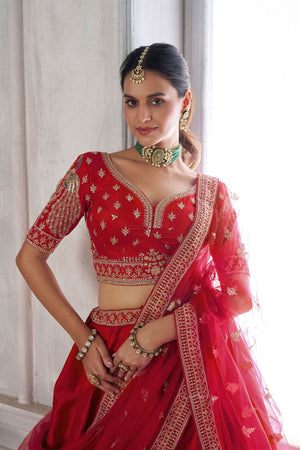 Red Silk Sequin with Embroidered Lehenga (ACA8650)