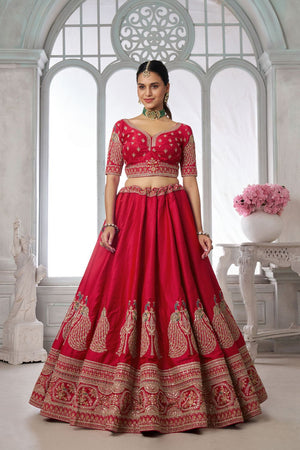 Red Silk Sequin with Embroidered Lehenga (ACA8650)