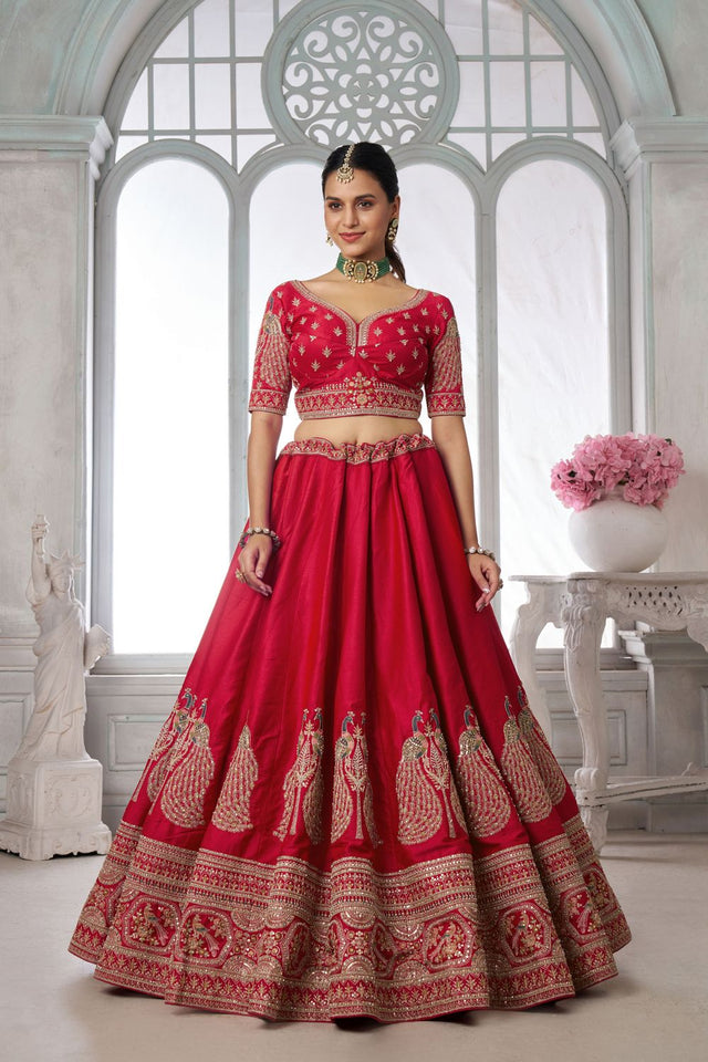Red Silk Sequin with Embroidered Lehenga (ACA8650)