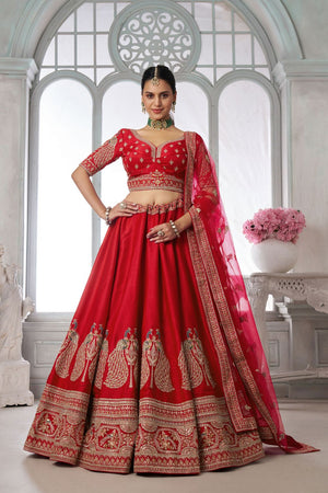 Red Silk Sequin with Embroidered Lehenga (ACA8650)