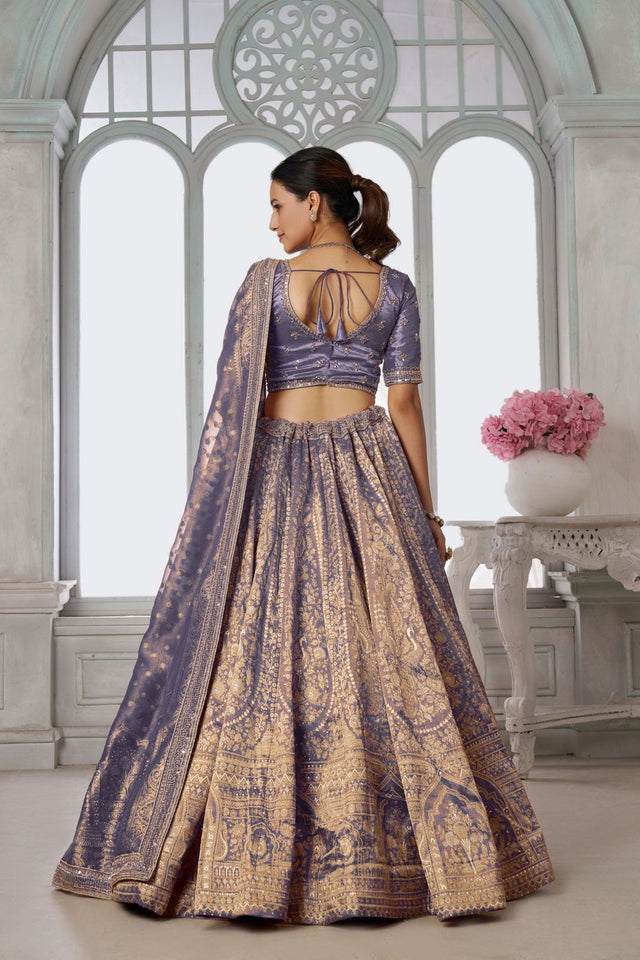 Purple Tissue Sequin with Embroidered Lehenga (ACA8651)