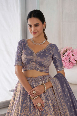 Purple Tissue Sequin with Embroidered Lehenga (ACA8651)