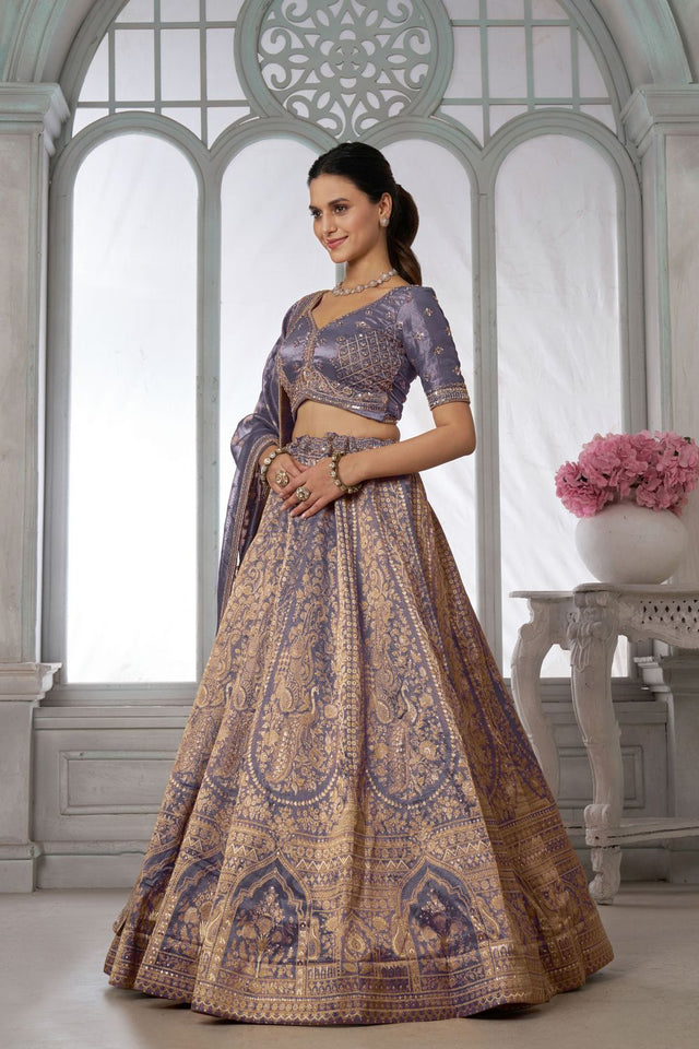 Purple Tissue Sequin with Embroidered Lehenga (ACA8651)