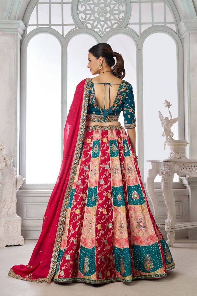 Multi Color Chinon Floral Embroidered Lehenga (ACA8653)