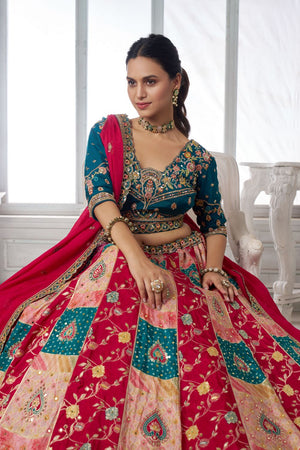 Multi Color Chinon Floral Embroidered Lehenga (ACA8653)
