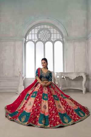 Multi Color Chinon Floral Embroidered Lehenga (ACA8653)