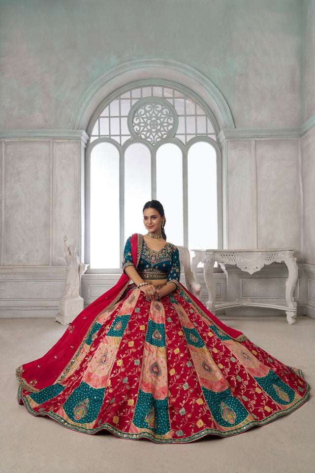 Multi Color Chinon Floral Embroidered Lehenga (ACA8653)