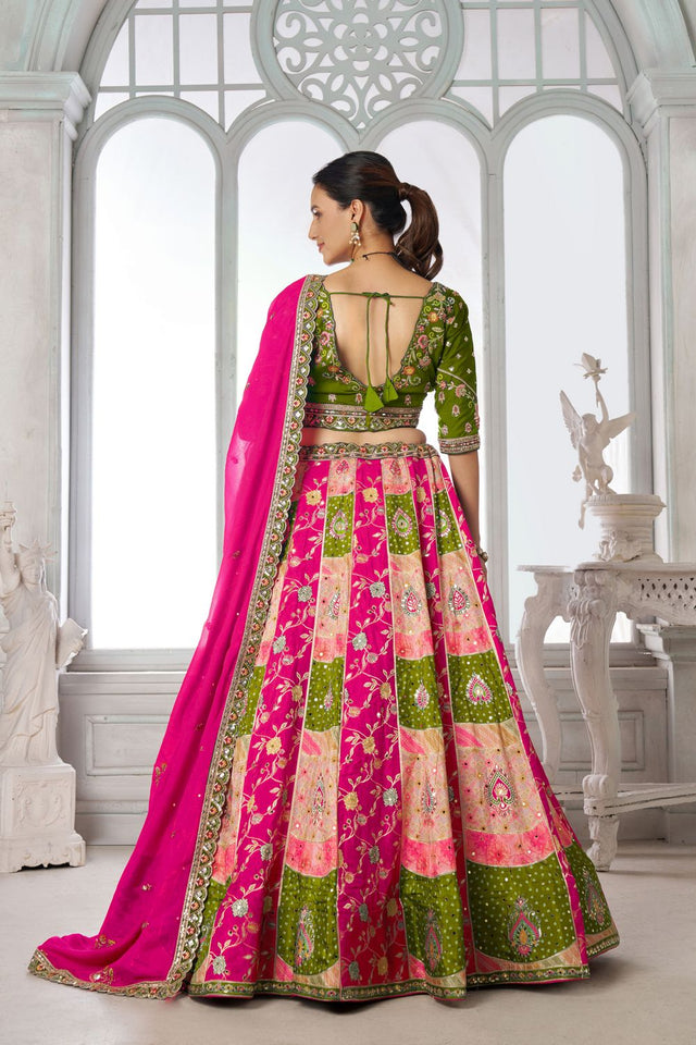 Multi Color Chinon Floral Embroidered Lehenga (ACA8654)