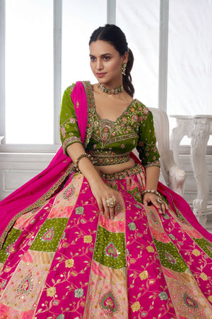 Multi Color Chinon Floral Embroidered Lehenga (ACA8654)