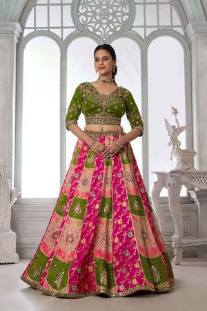 Multi Color Chinon Floral Embroidered Lehenga (ACA8654)