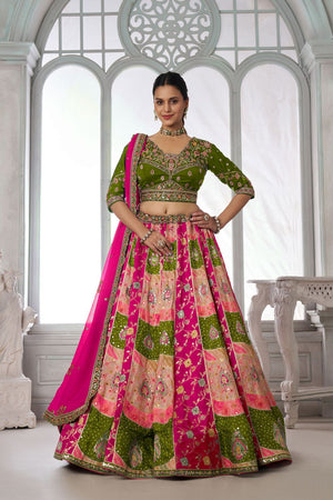Multi Color Chinon Floral Embroidered Lehenga (ACA8654)