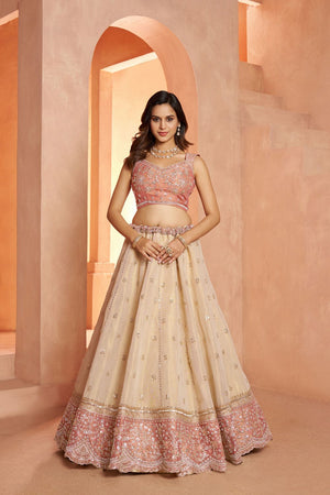Cream Tissue Embellished Lehenga (ACA8655)
