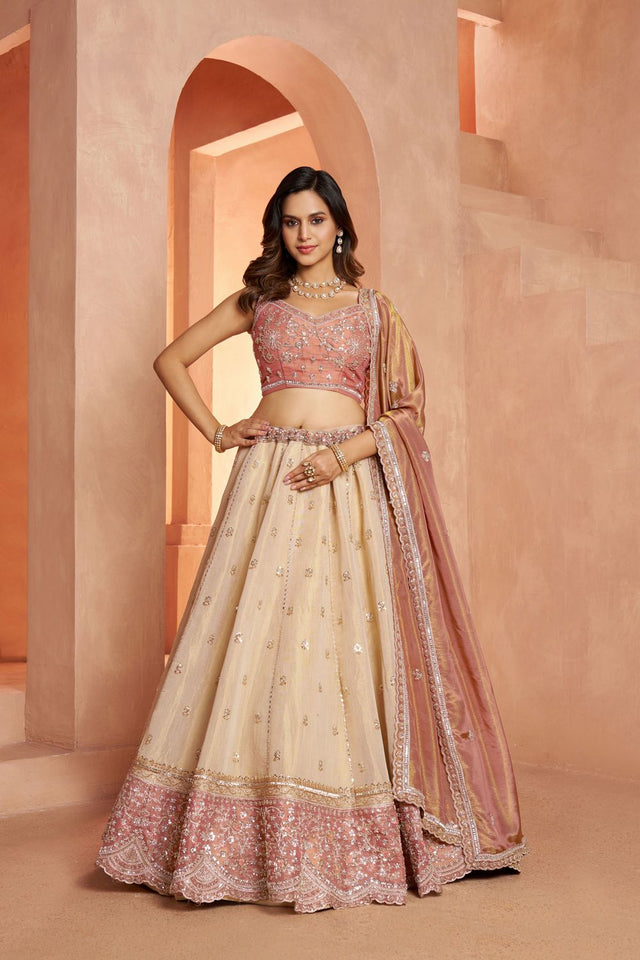 Cream Tissue Embellished Lehenga (ACA8656)