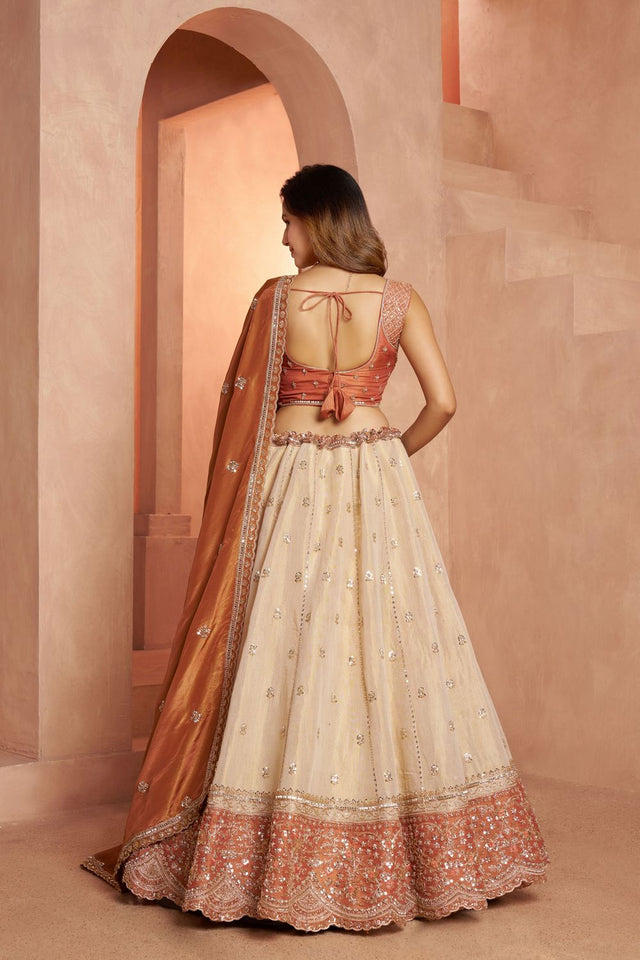 Cream Tissue Embellished Lehenga (ACA8656)