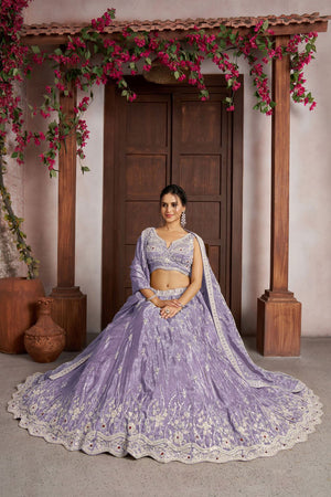 Purple Tissue Sequin with Embroidered Lehenga (ACA8657)