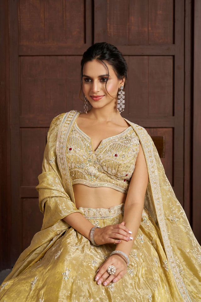 Yellow Tissue Sequin with Embroidered Lehenga (ACA8658)
