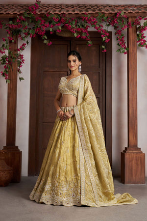 Yellow Tissue Sequin with Embroidered Lehenga (ACA8658)