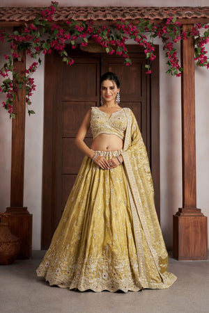Yellow Tissue Sequin with Embroidered Lehenga (ACA8658)