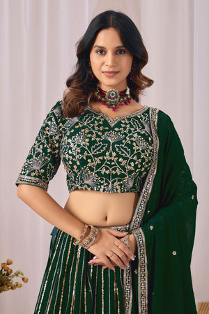 Green Georgette Sequin with Embroidered Lehenga (ACA8659)