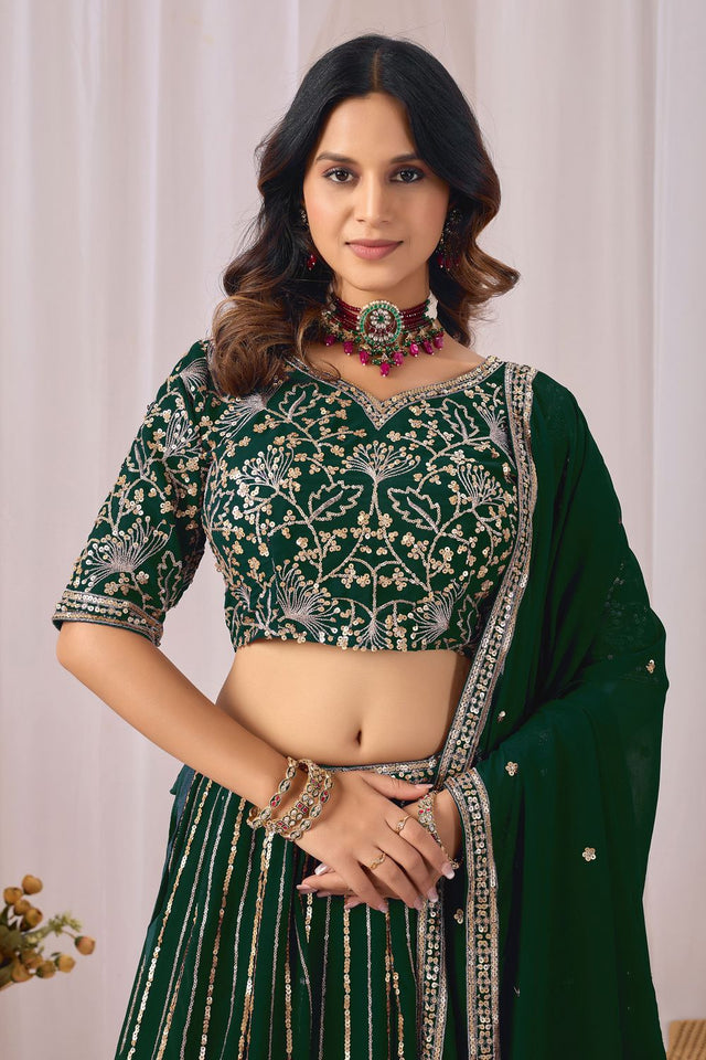 Green Georgette Sequin with Embroidered Lehenga (ACA8659)