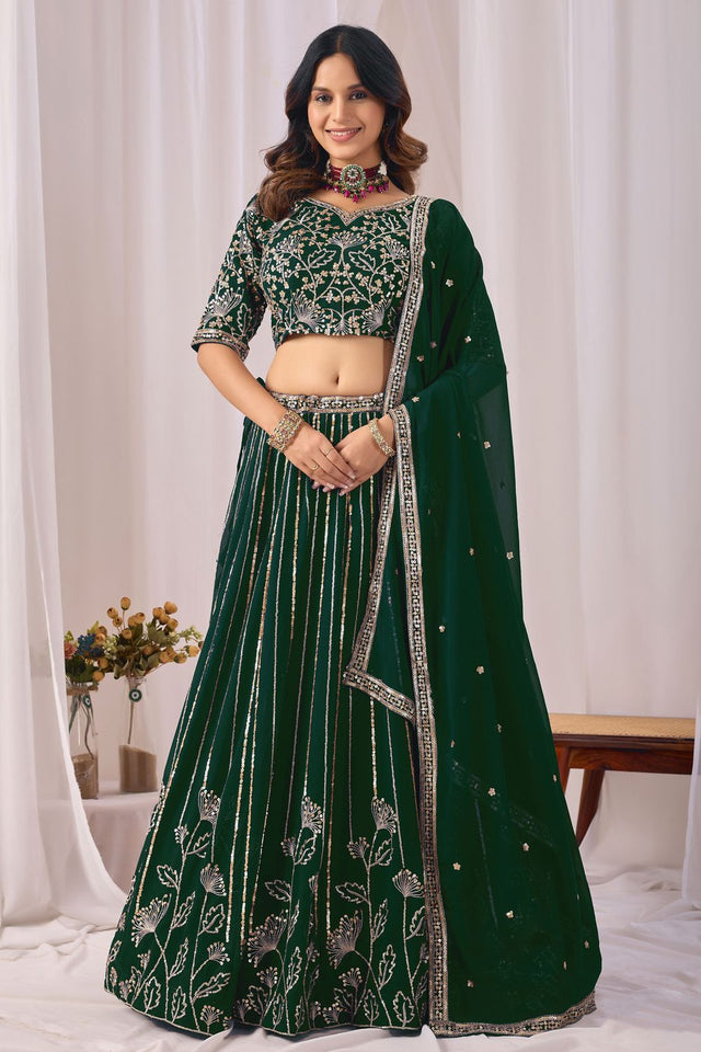 Green Georgette Sequin with Embroidered Lehenga (ACA8659)