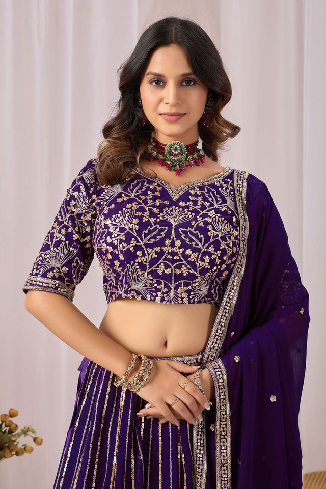 Purple Georgette Sequin with Embroidered Lehenga (ACA8660)