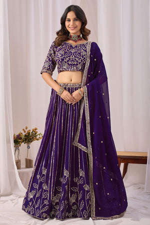 Purple Georgette Sequin with Embroidered Lehenga (ACA8660)