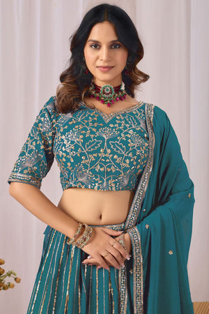 Turquoise Georgette Sequin with Embroidered Lehenga (ACA8661)