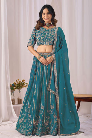 Turquoise Georgette Sequin with Embroidered Lehenga (ACA8661)