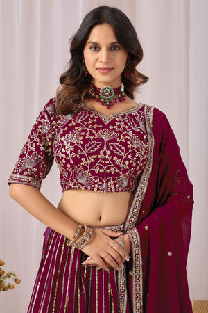 Maroon Georgette Sequin with Embroidered Lehenga (ACA8662)
