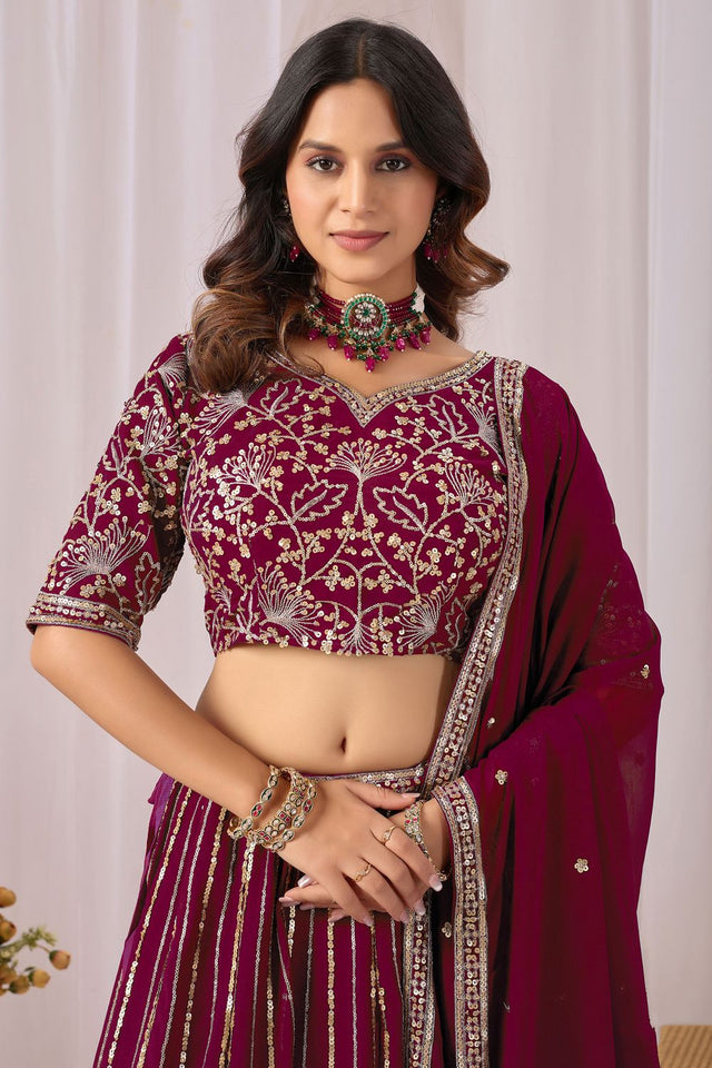 Maroon Georgette Sequin with Embroidered Lehenga (ACA8662)