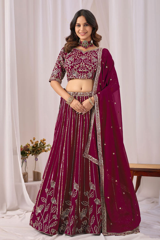 Maroon Georgette Sequin with Embroidered Lehenga (ACA8662)