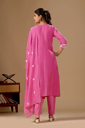Pink Floral Embroidered Cotton Anarkali Suit (ACA8671)