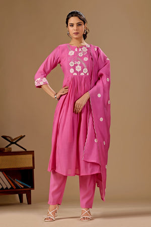 Pink Floral Embroidered Cotton Anarkali Suit (ACA8671)