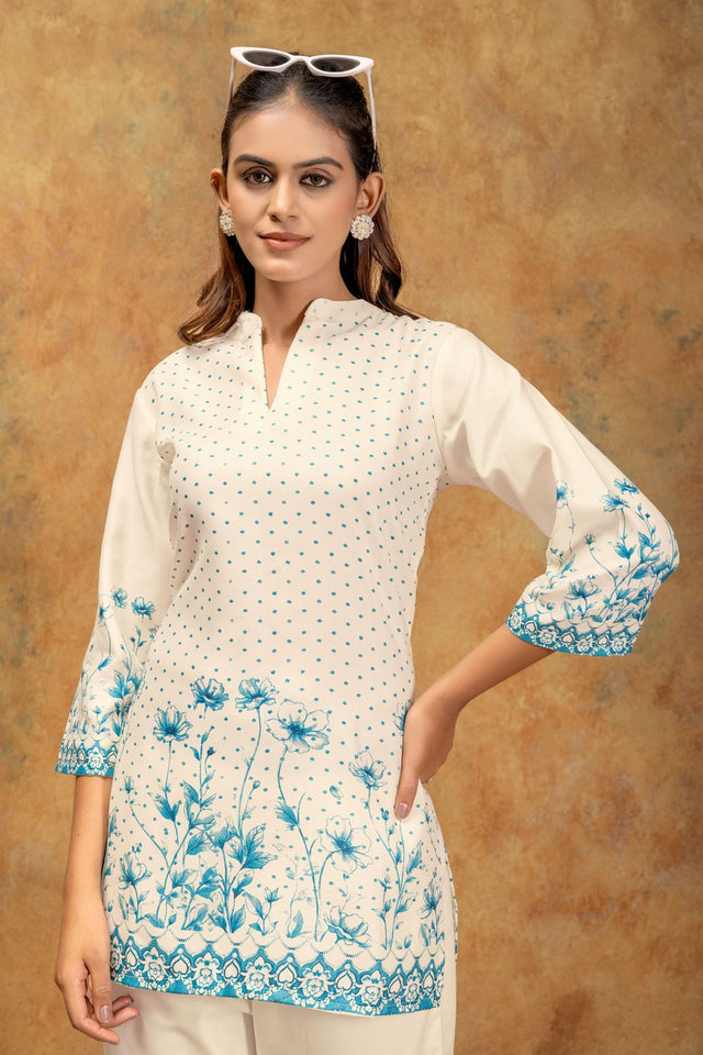 Turquoise Floral Printed Cotton Co-Ord Set (ACA8690)