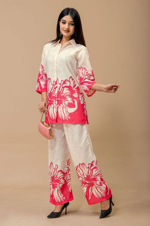 Pink Floral Printed Cotton Co-Ord Set (ACA8692)
