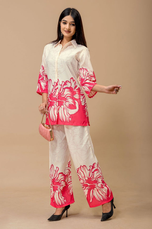 Pink Floral Printed Cotton Co-Ord Set (ACA8692)