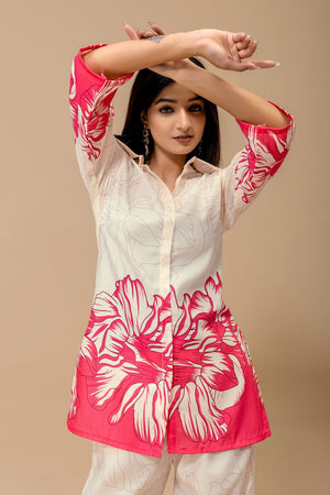 Pink Floral Printed Cotton Co-Ord Set (ACA8692)