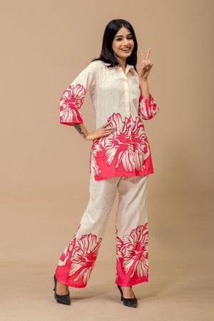 Pink Floral Printed Cotton Co-Ord Set (ACA8692)